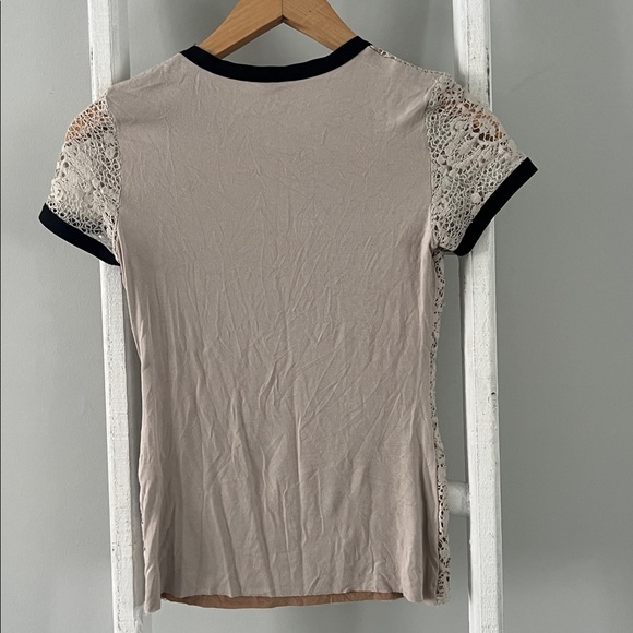 Bailey 44 Cream and Black Lace Short Sleeve elevates tee shirt Top size xs - Picture 6 of 7